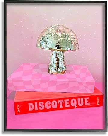 Stupell Industries Disco Mushroom on Books Framed Giclee Art by Lil' Rue