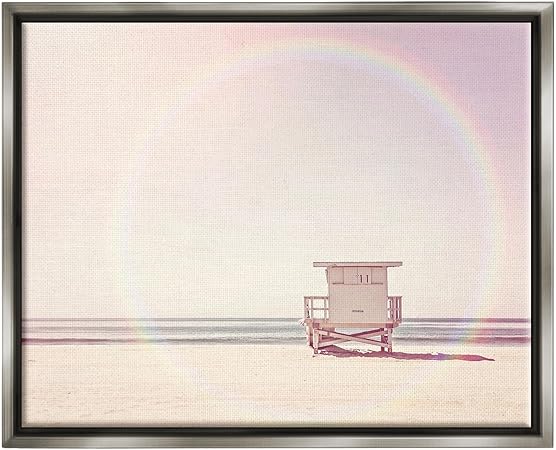 Stupell Industries Rainbow Beach Hut Photography Gray Framed Floater Canvas Wall Art Design by Sisi and Seb