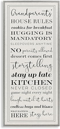 Stupell Industries Grandparents House Rules, Design by Daphne Polselli Gray Framed Wall Art, 10x24, Beige