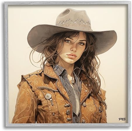 Stupell Industries Brunette Cowgirl on Beige Framed Giclee Art by RB