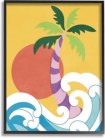 Stupell Industries Modern Tropical Waves Black Framed Giclee Art Design by Marcus Prime