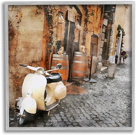 Stupell Industries Moped in Town Alley Framed Giclee Art by LSR Design Studio