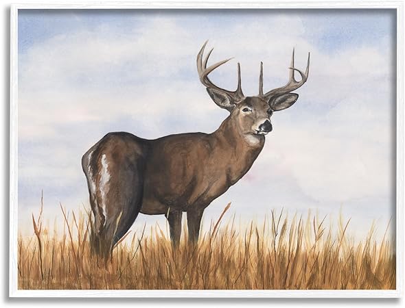 Stupell Industries Deer in Cloudy Landscape Framed Giclee Art by Michael Willett