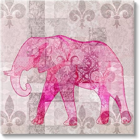 Stupell Industries Fleur De Lis Pink Elephant Pattern Canvas Wall Art, Design by Andrea Haase