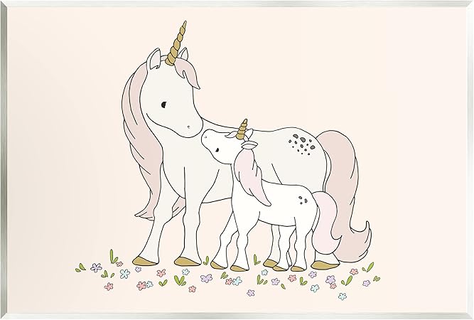 Stupell Industries Magical Unicorn Mother & BaBy Family Flower Meadow Wood Wall Art, Design By Sweet Melody Designs