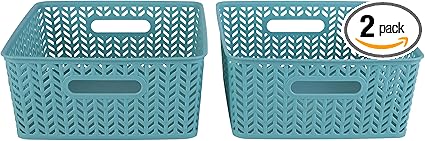 Simplify 2 Pack Medium Herringbone Storage Basket | Dimensions: 14