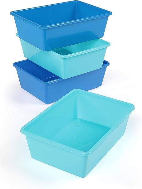 Humble Crew Toy Storage Bins for Kids, Set of 4, Navy/Teal, Large - Sturdy, Colorful Plastic Storage Bins for Classroom, Playroom, Nursery, and More - Premium Toddlers Toy Organizer Bins