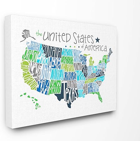 The Kids Room by Stupell United States Map Colored Typography