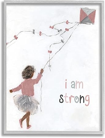 Stupell Industries I Am Strong Motivating Kids Kite Flying Painting Framed Wall Art, Design By Sally Swatland