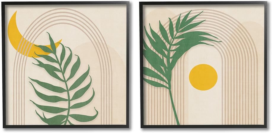 Stupell Industries Modern Fern Moon & Sun 2 Piece Framed Giclee Art Set by Susan Jill