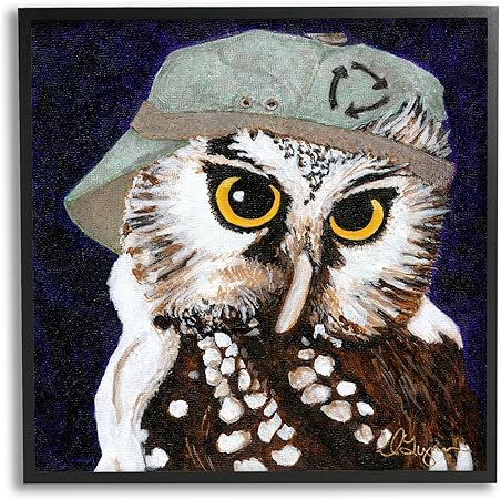 Stupell Industries Owl Wearing Hat Framed Giclee Art by Dlynn Roll