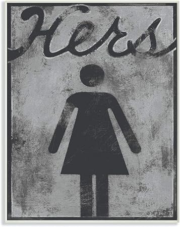 Stupell Home Décor Hers Distressed Bathroom Sign Wall Plaque Art, 10 x 0.5 x 15, Proudly Made in USA