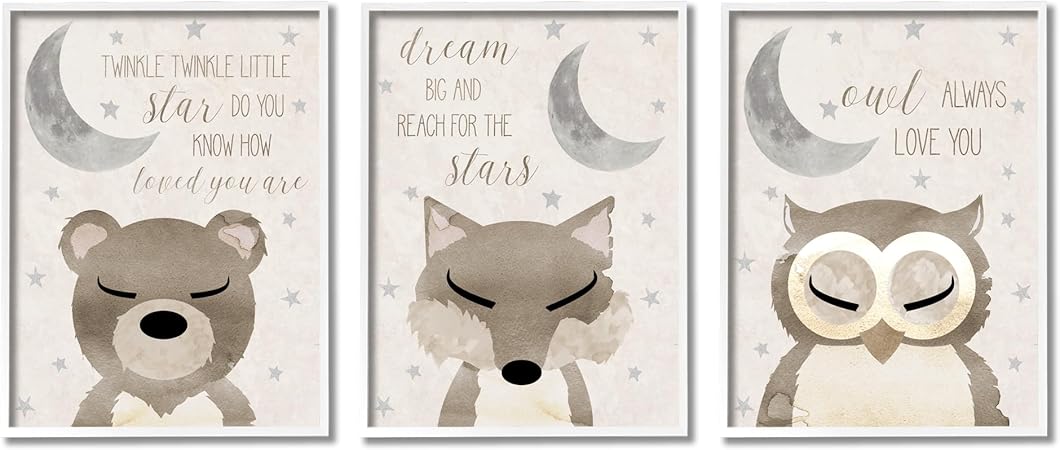 Stupell Industries Nighttime Animals & Lullabies 3 Piece Framed Giclee Art Set by Daniela Santiago