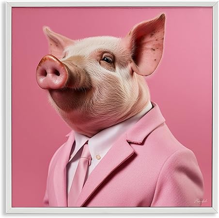 Stupell Industries Pink Pig Fashion Framed Giclee Art by Roozbeh