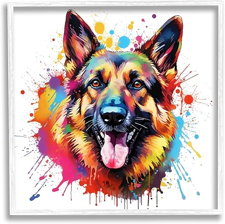 Stupell Industries German Shepherd Paint Splash Framed Giclee Art by Marybeth Cunningham