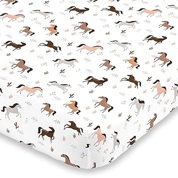 NoJo Desert Sunset Horse Tan, Taupe, Brown & White Super Soft Fitted Crib Sheet, Tan, Brown, Grey, White , 52x28x8 Inch (Pack of 1)