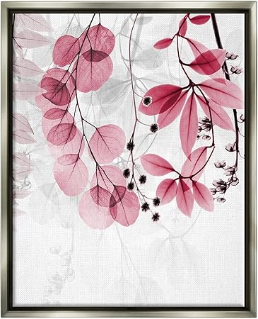 Stupell Industries Modern Pink Botanical Leaves Gray Framed Floater Canvas Wall Art Design by Albert Koetsier