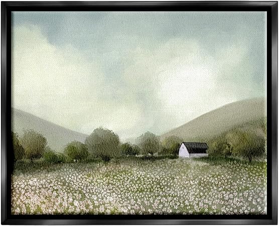 Stupell Industries Cottage in Meadow Framed Floater Canvas Wall Art by Leah Straatsma