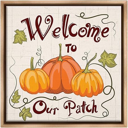 Stupell Industries Pumpkin Patch Welcome Framed Floater Canvas Wall Art by Diane Labombarbe