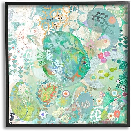 Stupell Industries Fish & Coral Pattern Black Framed Giclee Art Design by Evelia Designs