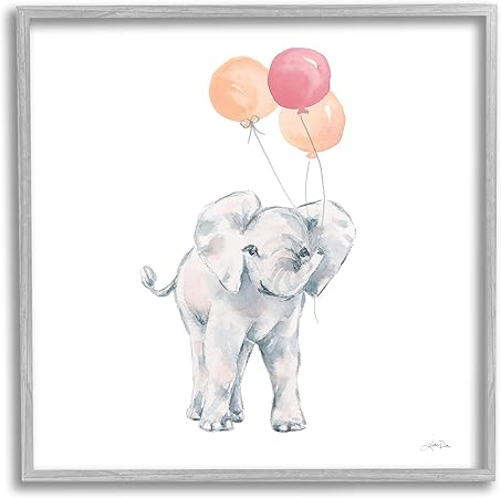 Stupell Industries Smiling Elephant Orange Balloons Framed Wall Art, Design by Katina Pete