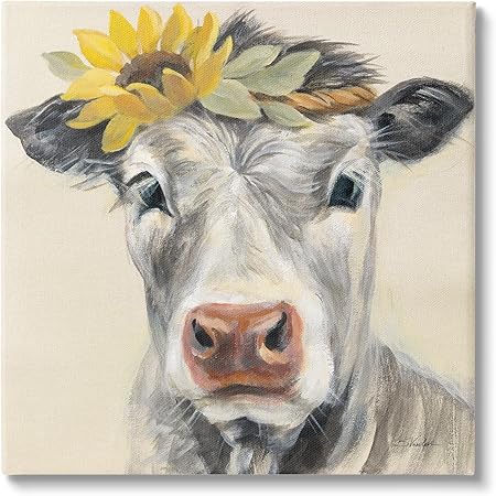 Stupell Industries Cow with Sunflower Crown Canvas Wall Art Design by Silvia Vassileva