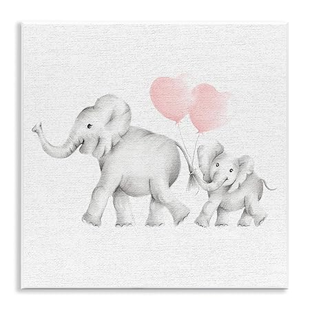 Stupell Industries Elephant Family Pink Balloon Linen Look Wall Plaque Art, Proudly Made in USA