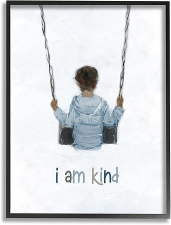 Stupell Industries I am Kind Motivational Child Playing on Swing Framed Wall Art, Design By Sally Swatland