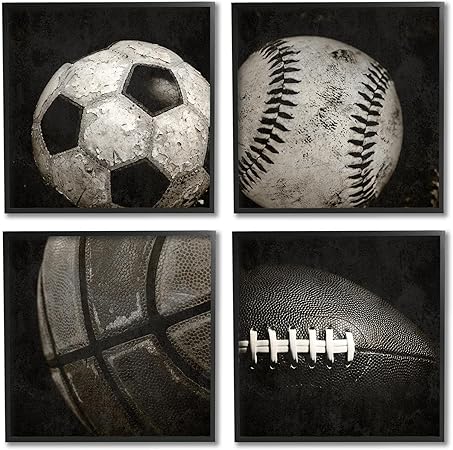 Stupell Industries Sports Balls Photography 4 Piece Framed Giclee Art Set by Kim Allen