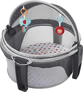 Fisher-Price Portable Bassinet On-The-Go Baby Dome, Travel Play Space with Developmental Newborn Toys & Canopy, Arrows Away