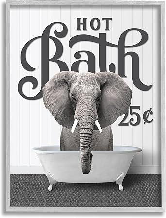 Stupell Industries Vintage Hot Bath Elephant Framed Giclee Art by Lettered and Lined