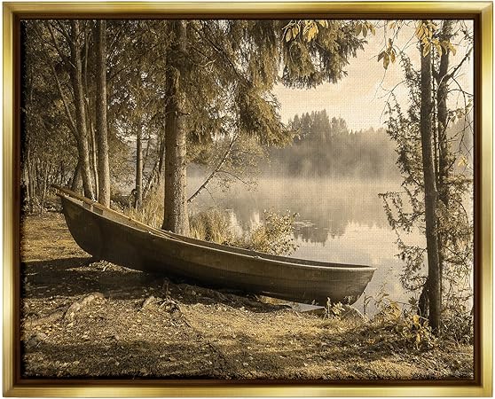 Stupell Industries Lakeside Canoe Forest Wilderness Floating Framed Wall Art, Design by Lil' Rue