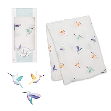 lulujo Baby Swaddle Blanket| Unisex Softest Bamboo Viscose Muslin Swaddle Blanket| Neutral Receiving Blanket for Girls & Boys 47in x 47in Hummingbird