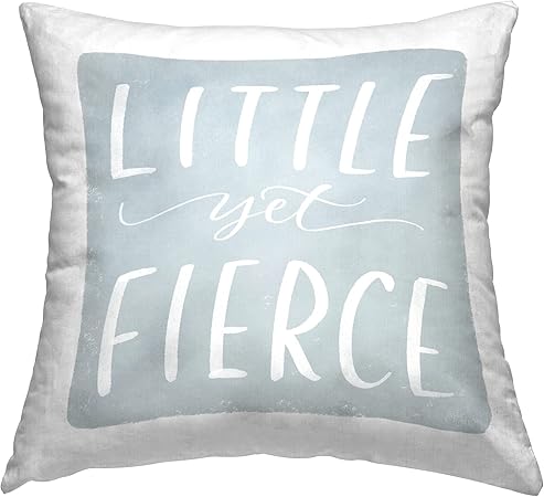 Stupell Industries Little Yet Fierce Blue Nursery Design by MakeWells Throw Pillow, 18 x 18, Grey