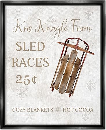 Stupell Industries Sled Races Holiday Sign Framed Floater Canvas Wall Art by Conrad Knutsen