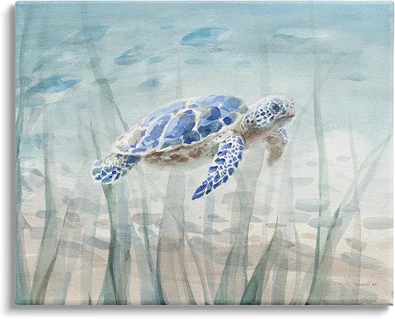 Stupell Industries Baby Sea Turtle Blue Speckled Aquatic Animal Ocean, Design by Danhui NAI Canvas Wall Art, 30 x 24