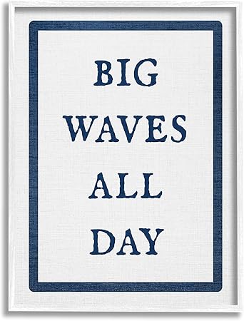 Stupell Industries Big Waves All Day Phrase Framed Giclee Art by Lil' Rue