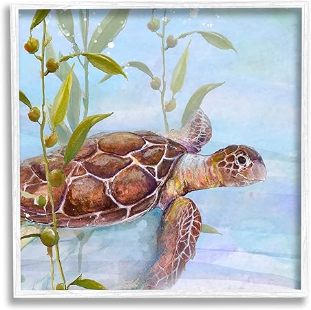 Stupell Industries Turtle Swimming Between Reef Framed Wall Art, Design by Diannart