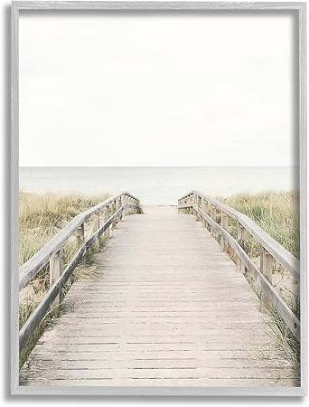 Stupell Industries Boardwalk Beach View Gray Framed Giclee Art Design by Sisi and Seb