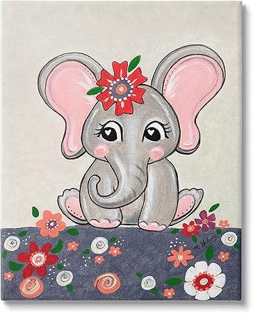 Stupell Industries Baby Elephant & Flowers Canvas Wall Art by Michelle Gilsey