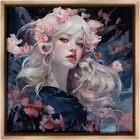 Stupell Industries Girl with Pink Irises Framed Floater Canvas Wall Art by RB