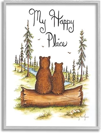 Stupell Industries My Happy Place Woodland Lake Bears Framed Giclee Art, Design by Mary Ann June