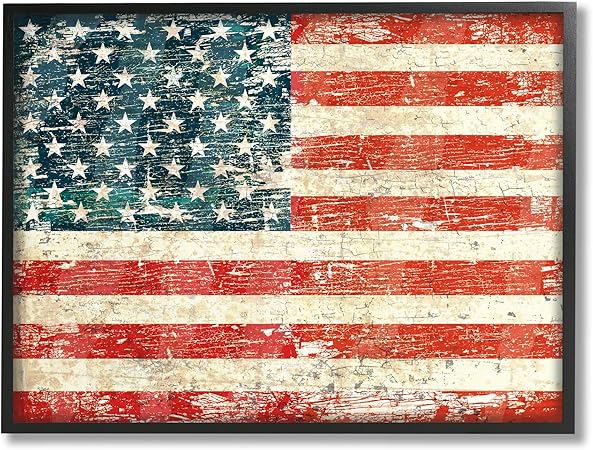 Stupell Industries Rustic American Flag Black Framed Giclee Art Design by Peter Horjus