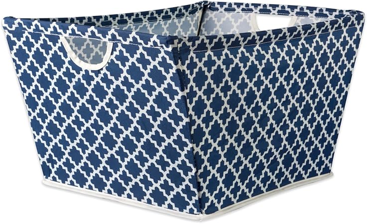 DII Collapsible Polyester Trapezoid Storage Basket, Home Organizational Solution for Office, Bedroom, Closet, & Toys (X-Large - 22x15x13) Nautical Blue Lattice