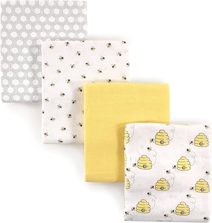 Hudson Baby Unisex Baby Cotton Flannel Receiving Blankets, Bee, One Size