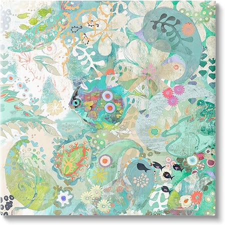 Stupell Industries Green Paisley Fish Pattern Canvas Wall Art Design by Evelia Designs