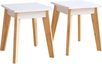 Wildkin Kids Arts and Crafts Stool Set with Solid Wood Legs for Boys and Girls, Sleek Mid-Century Modern Design Stool Set for Kids, Perfect Pair for our Arts and Crafts Table (Set of 2, White)