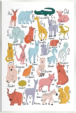 Stupell Industries Various Animal Alphabet Chart Educational Nature Wildlife Wood Wall Art, Design by Dominika Godette