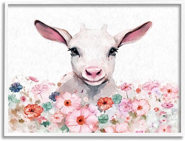 Stupell Industries Baby Sheep & Pink Flowers Framed Giclee Art by Ziwei Li