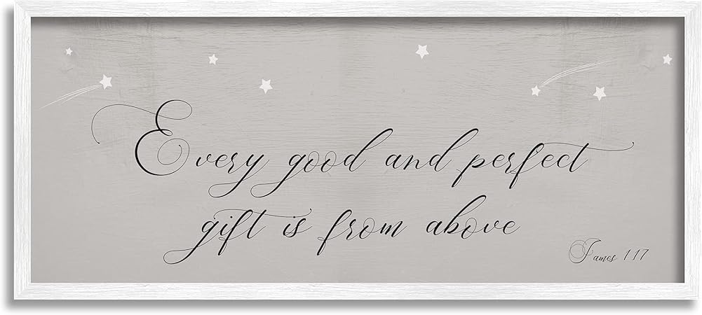 Stupell Industries Gift from Above James 1:17 Proverbs Shooting Stars, Designed by Daphne Polselli White Framed Wall Art, 10 x 24, Grey